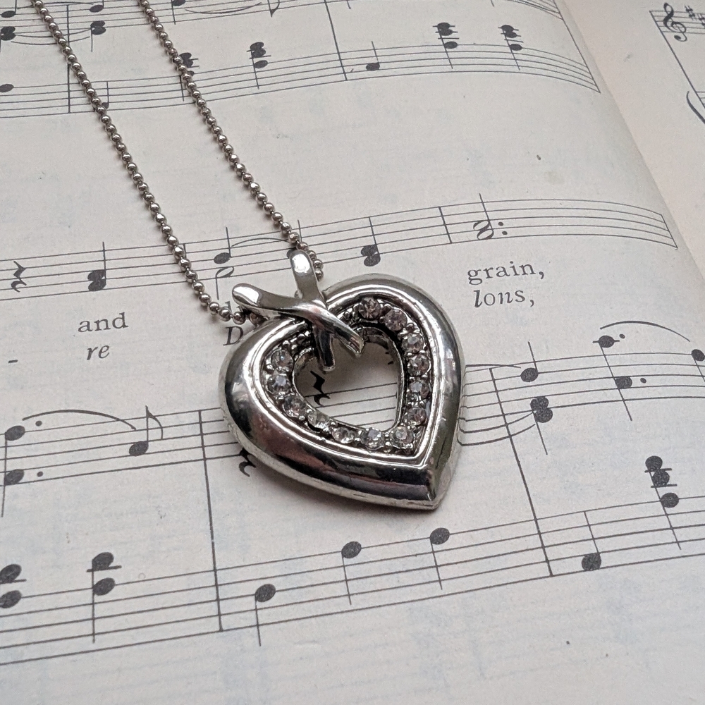 Sterling-Style Silver Heart Pendant Necklace with Crystal Halo